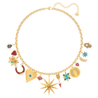 Lucky Goddess Charms Necklace, Multi-colored, Gold plating