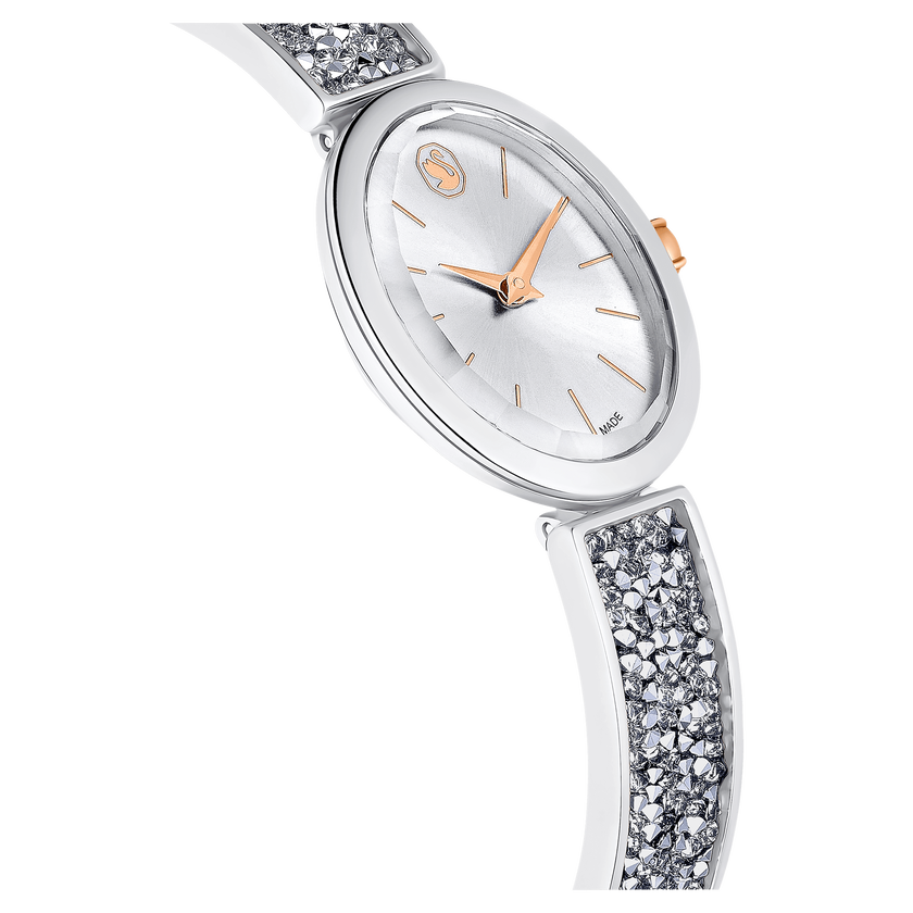 swarovski crystal rock oval watch  swiss made  metal bracelet  white  stainless steel