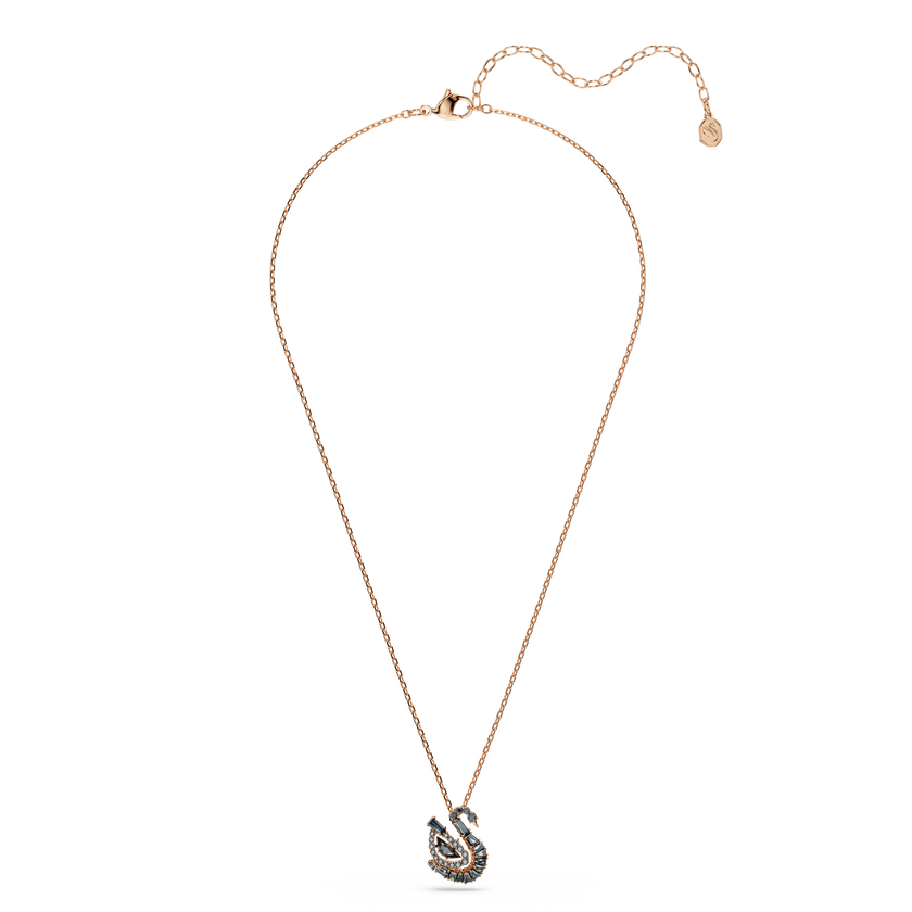 swarovski swan pendant  mixed cuts  swan  black  18k rose gold finish