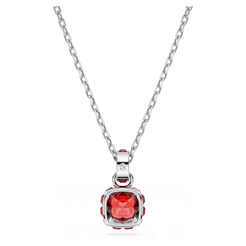 swarovski birthstone pendant  square cut  july  red  rhodium plated