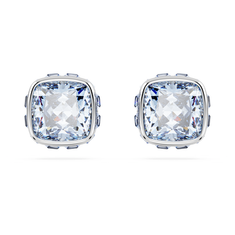 swarovski birthstone stud earrings square cut march blue rhodium plated