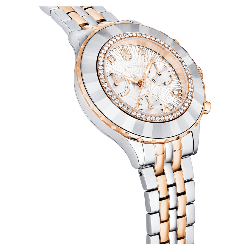 swarovski octea chrono watch  swiss made  metal bracelet  rose gold tone  mixed metal finish