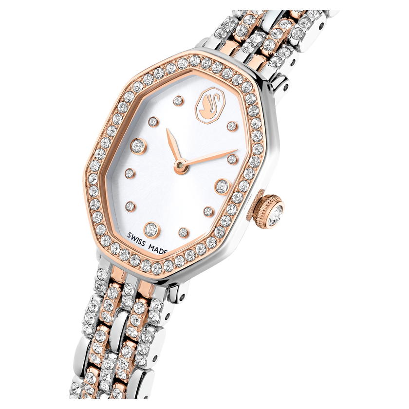 swarovski dextera octagon watch  swiss made  metal bracelet  silver tone  rose gold tone finish
