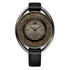 Crystalline Oval Watch, Leather strap, Black, Black PVD
