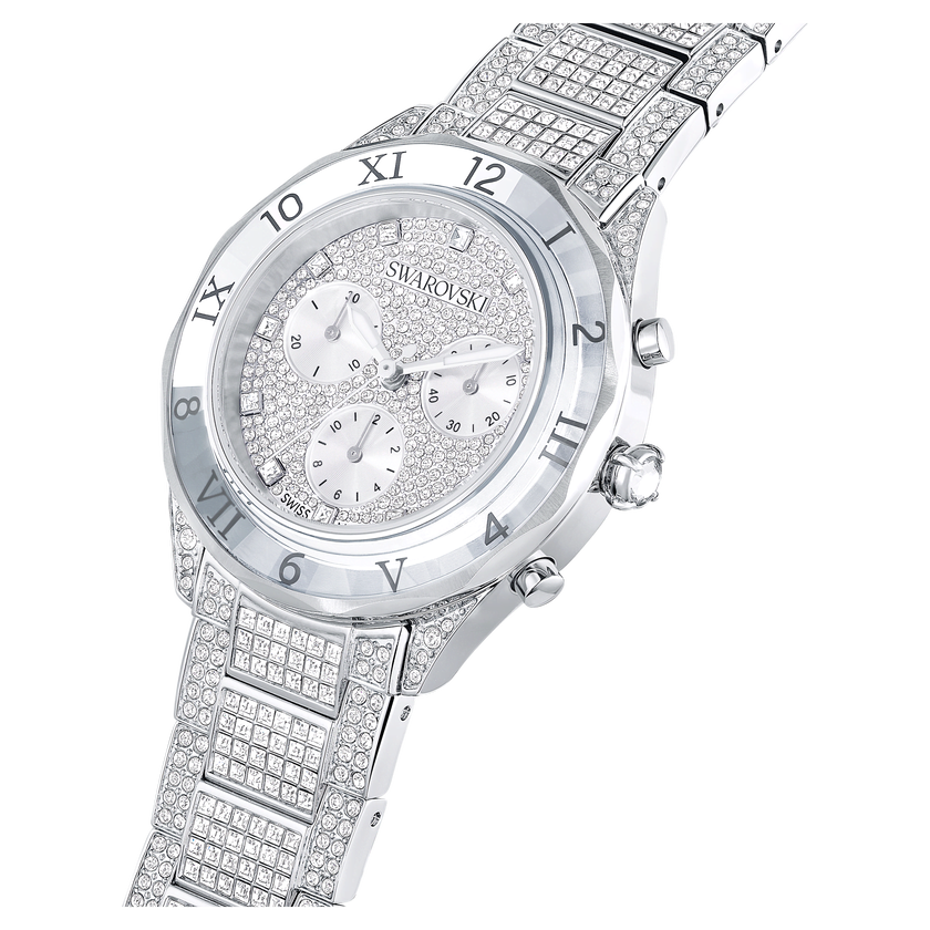 swarovski dextera lux watch  swiss made  metal bracelet  silver tone  stainless steel