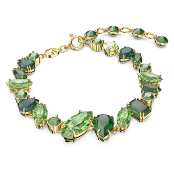 swarovski gema bracelet  mixed cuts  green  gold tone plated