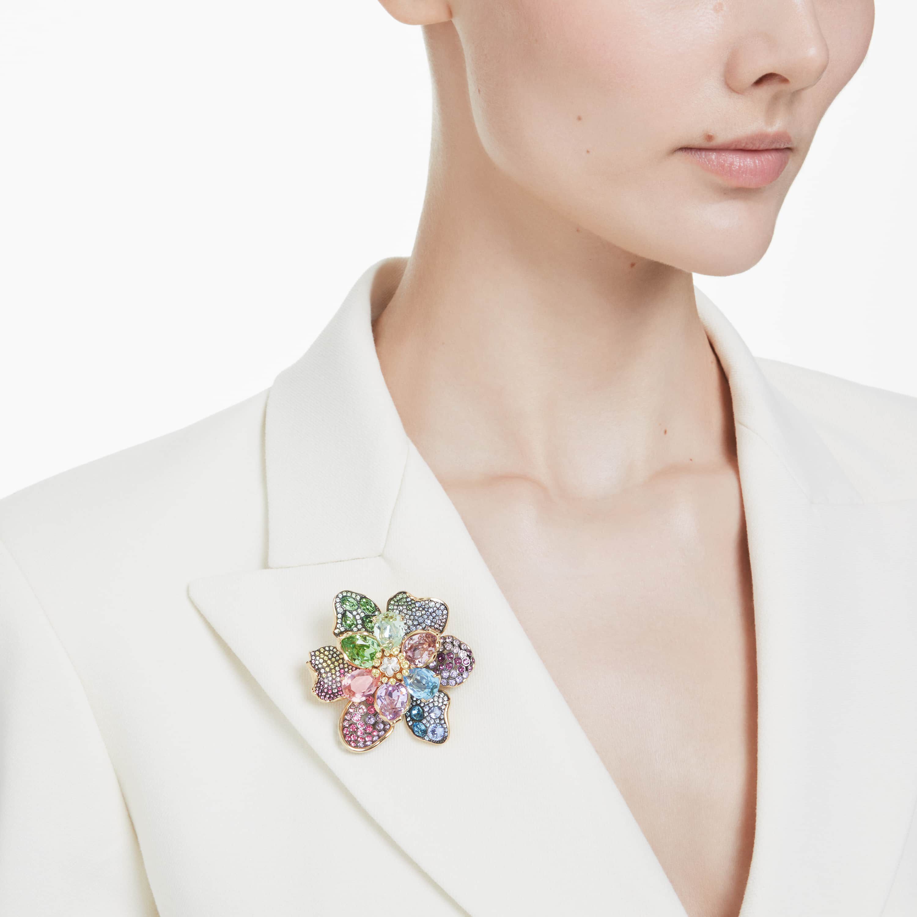 swarovski idyllia pendant and brooch  mixed cuts  pav   flower  multicolored  mixed metal finish