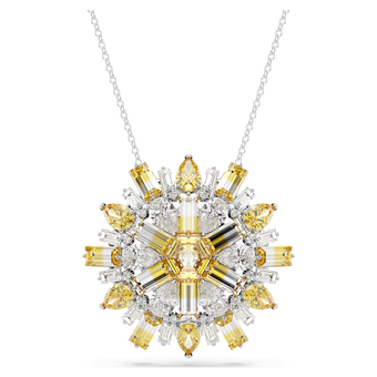 swarovski idyllia pendant and brooch  mixed cuts  flower  long  yellow  rhodium plated
