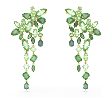 swarovski gema drop earrings  mixed cuts  green  gold tone plated