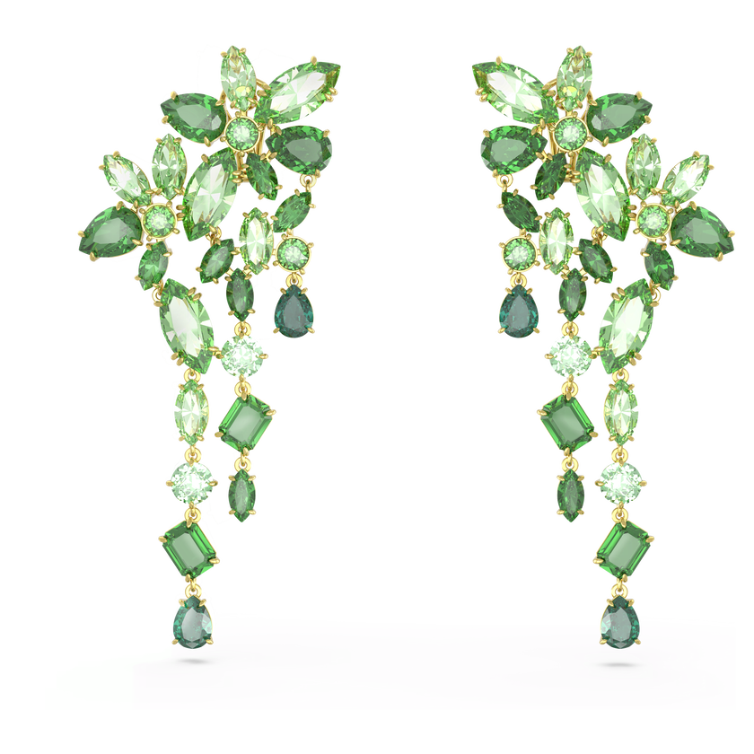 swarovski gema drop earrings  mixed cuts  green  gold tone plated