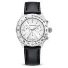 swarovski dextera tachymetre watch swiss made leather strap silver tone stainless steel