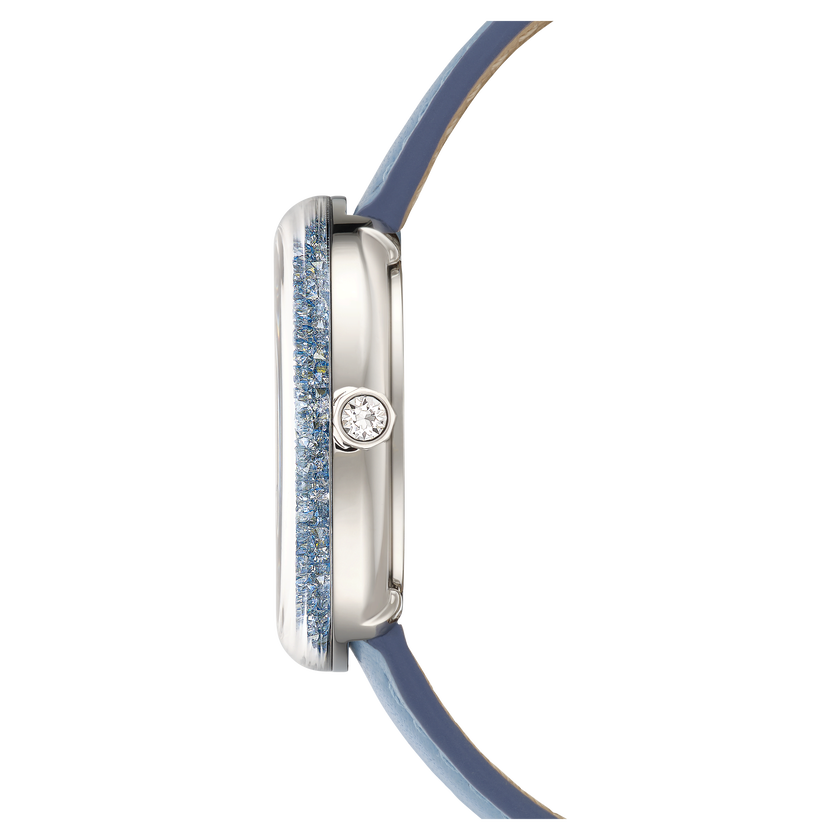 swarovski crystalline lustre watch  swiss made  leather strap  blue  stainless steel