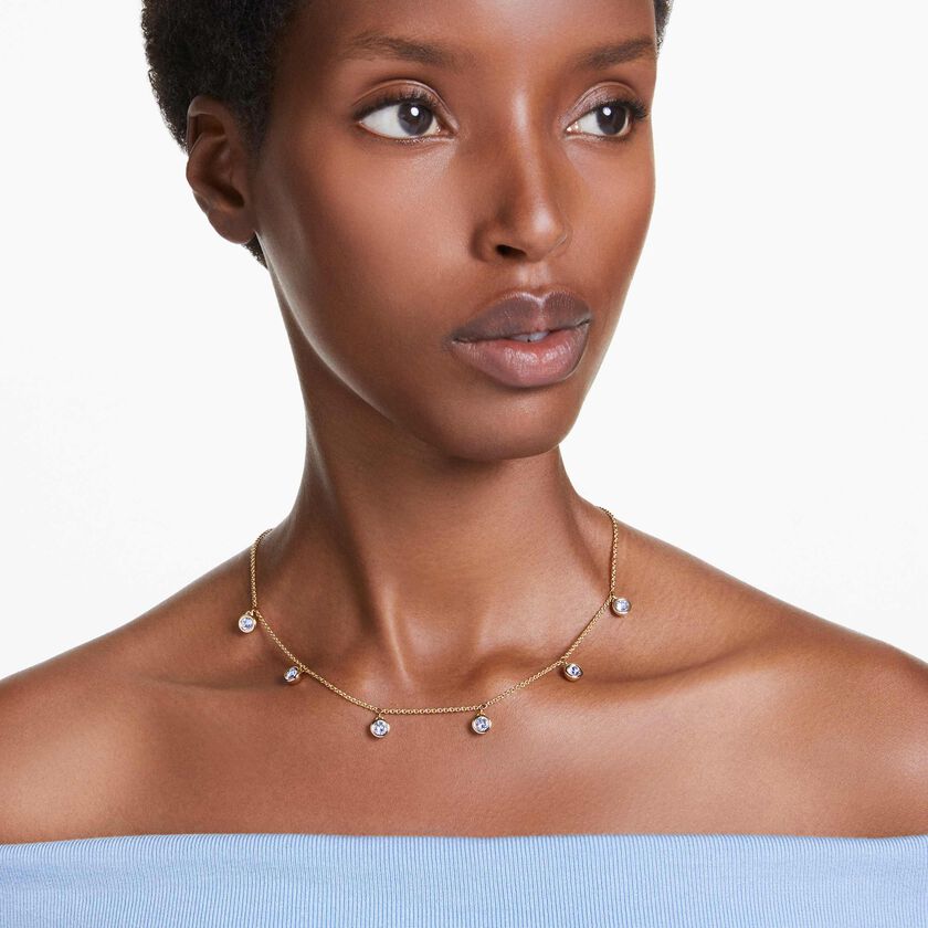 swarovski imber necklace  round cut  light blue  gold tone plated