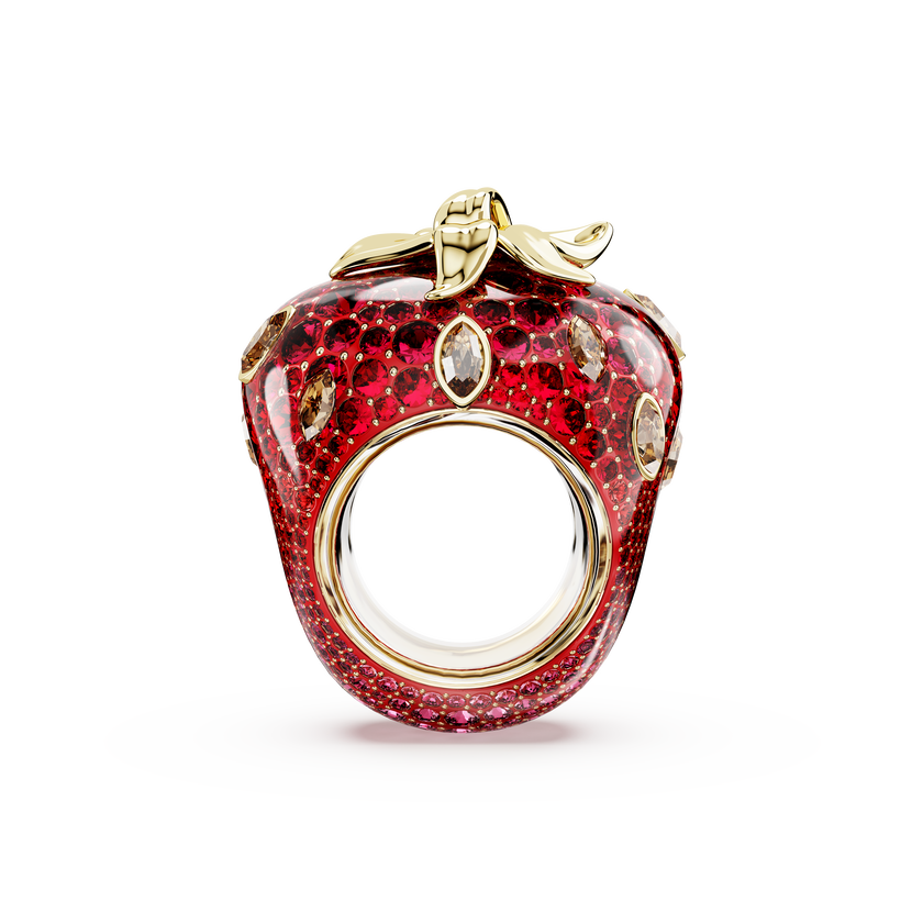 swarovski idyllia motif ring  mixed cuts  strawberry  red  gold tone plated
