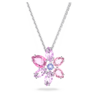 Gema pendant, Mixed cuts, Flower, Pink, Rhodium plated