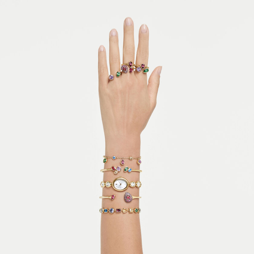 swarovski imber cocktail ring  set  2   mixed cuts  multicolored  18k gold finish