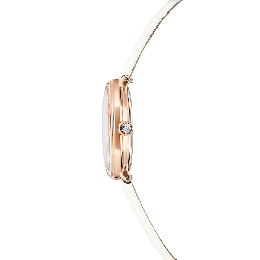 swarovski dextera octagon watch  swiss made  leather strap  white  rose gold tone finish