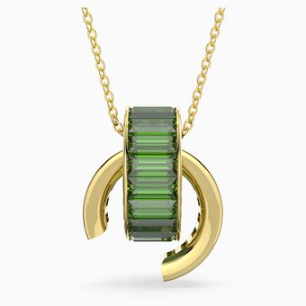 Matrix pendant, Baguette cut, Green, Gold-tone plated