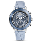 swarovski octea lux chrono watch swiss made leather strap blue stainless steel