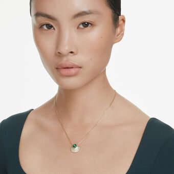 swarovski idyllia pendant  mixed cuts  shell  green  gold tone plated