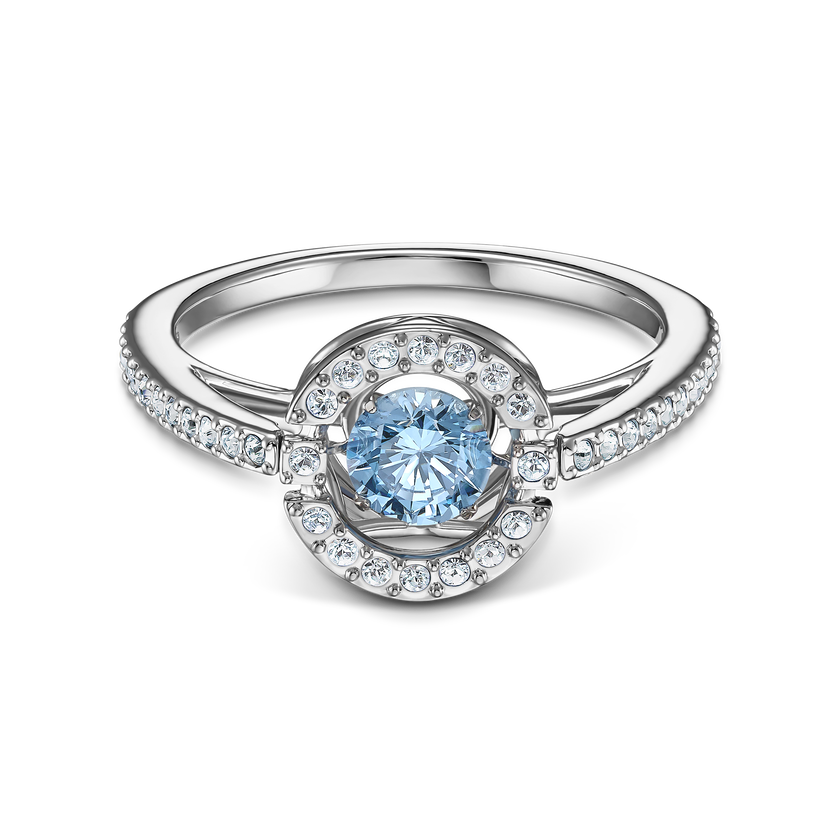 Swarovski Sparkling Dance Round Ring, Aqua, Rhodium plated, Size 