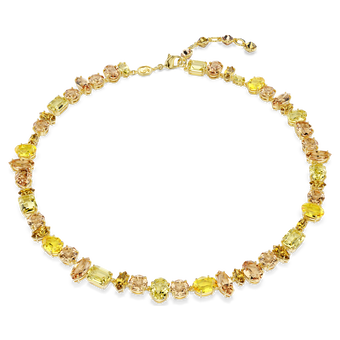 swarovski gema tennis necklace mixed cuts yellow gold tone plated