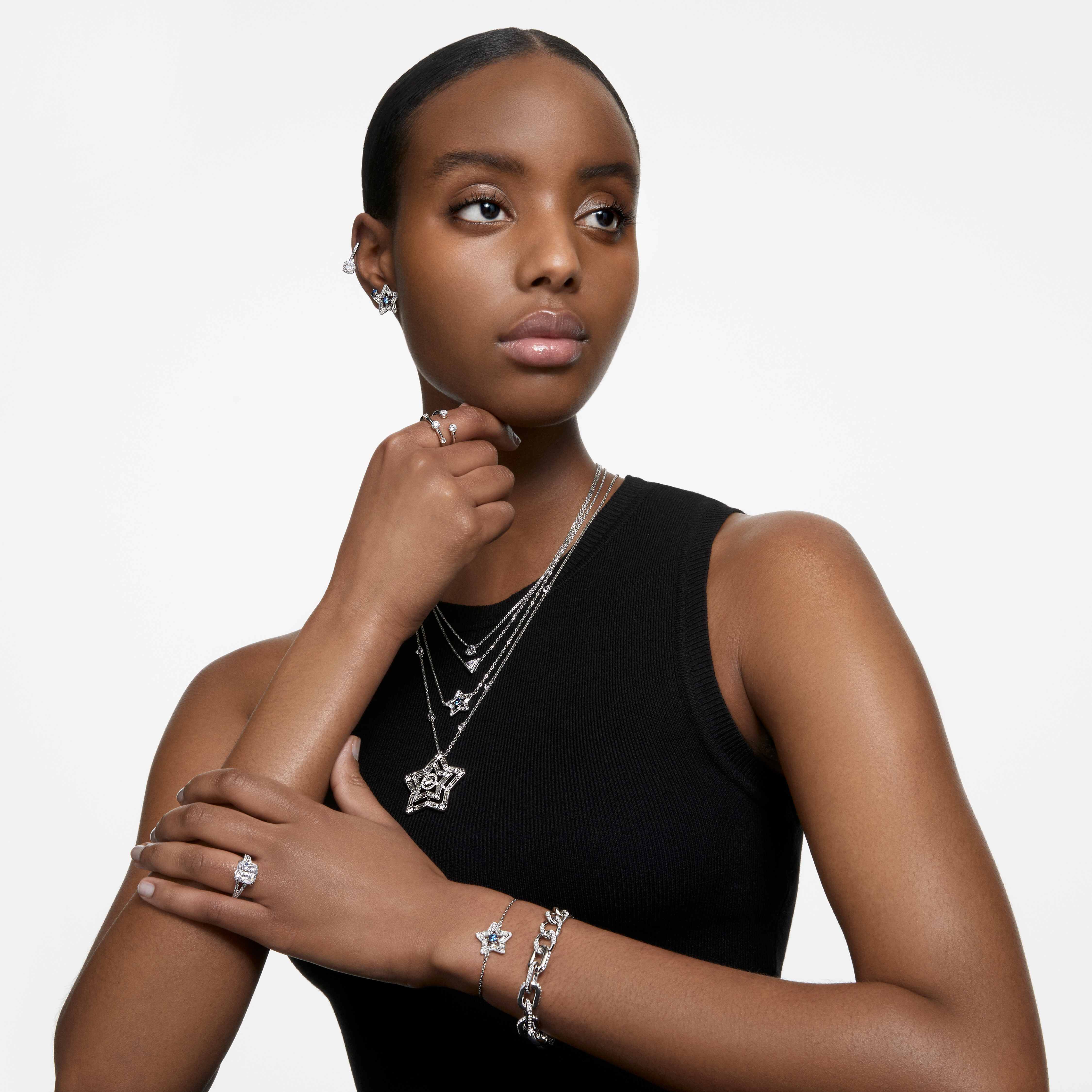 swarovski stilla cocktail ring  square cut  pav   white  rhodium plated