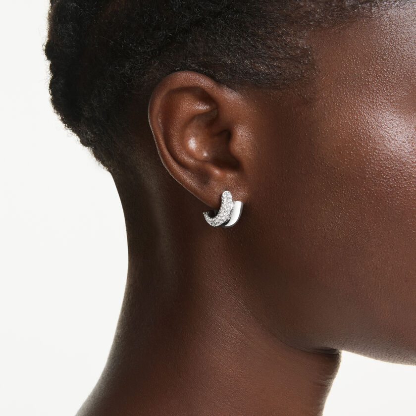 swarovski dextera hoop earrings  round cut  mini  white  rhodium plated