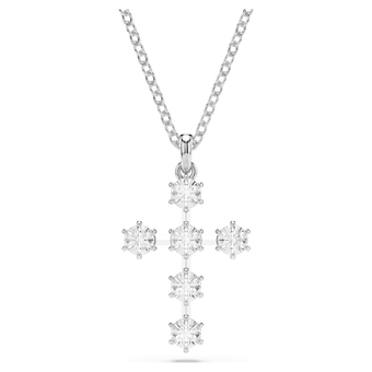 swarovski insigne pendant  round cut  cross  white  rhodium plated