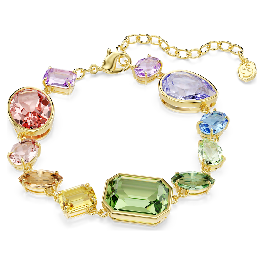 swarovski gema bracelet  mixed cuts  multicolored  gold tone plated