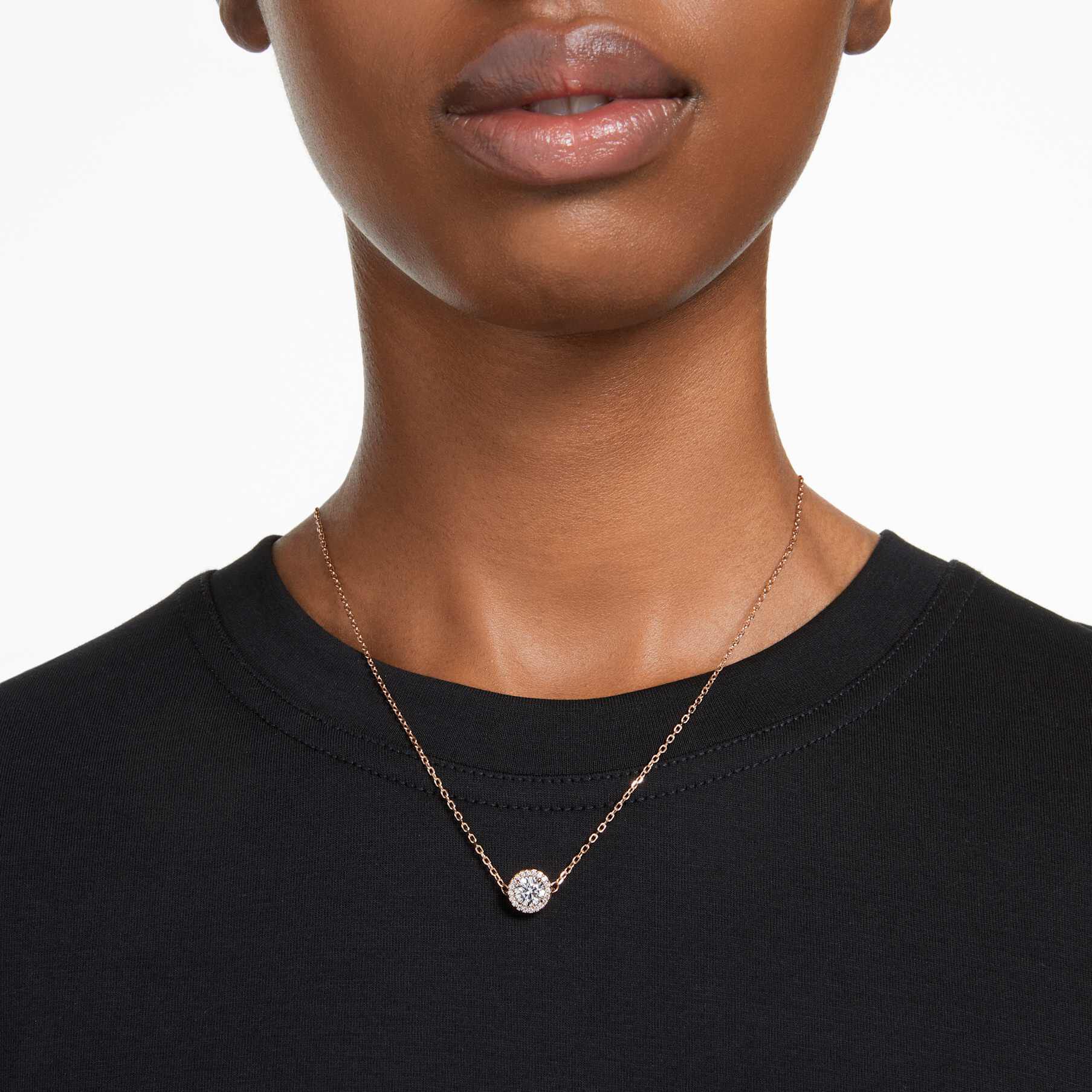 swarovski una angelic pendant  round cut  pav   white  rose gold tone plated