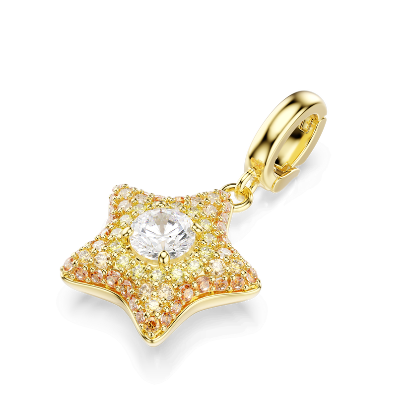 swarovski sublima charm  round cut  star  yellow  18k gold finish
