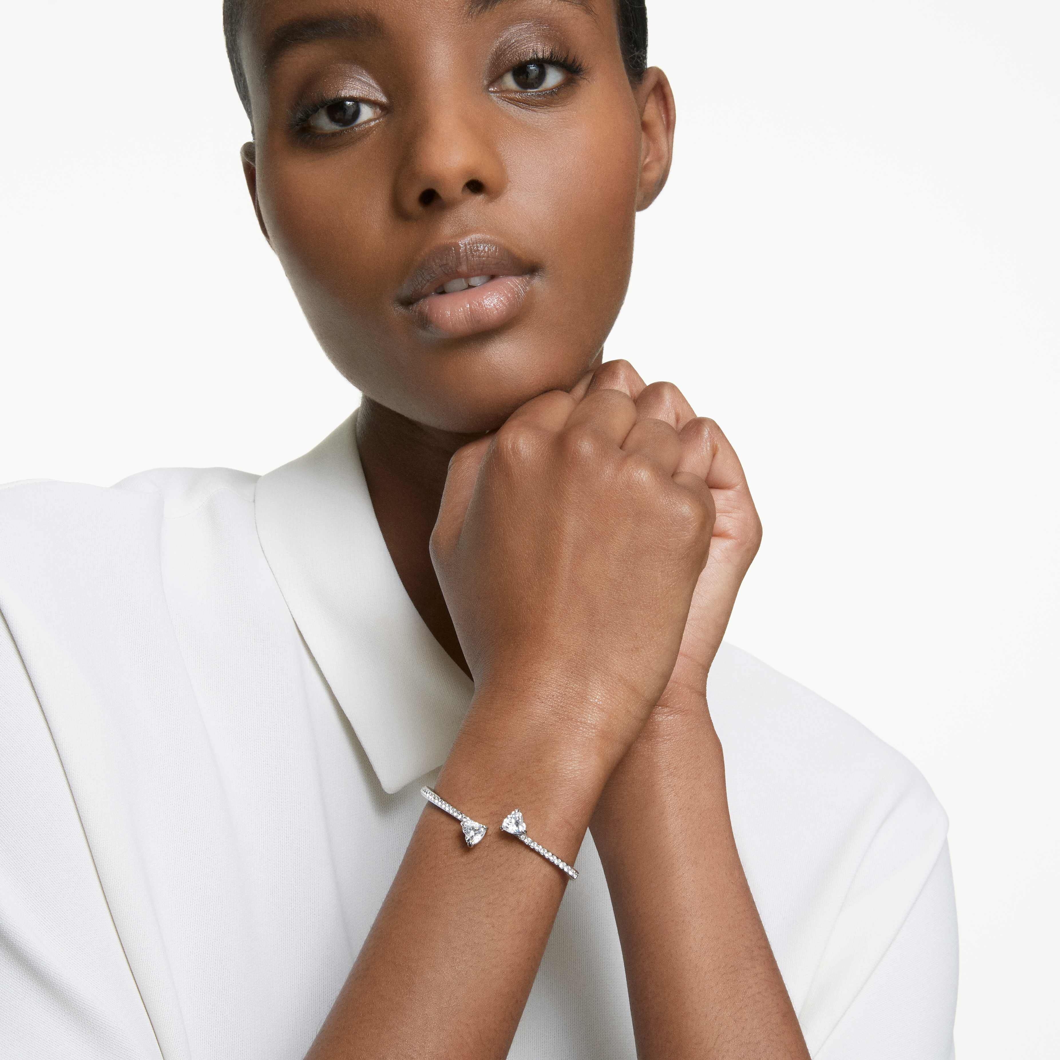 swarovski mesmera bangle  heart  white  rhodium plated