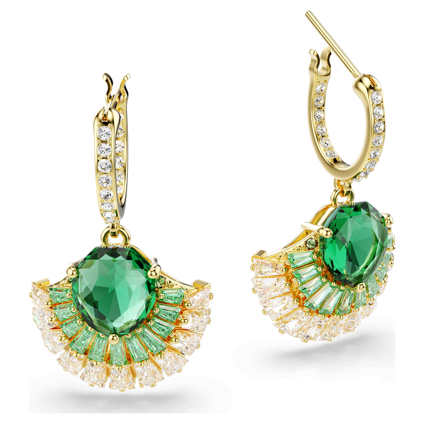 swarovski idyllia drop earrings  mixed cuts  shell  green  gold tone plated