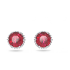 Birthstone earrings, July, Red, Rhodium plated