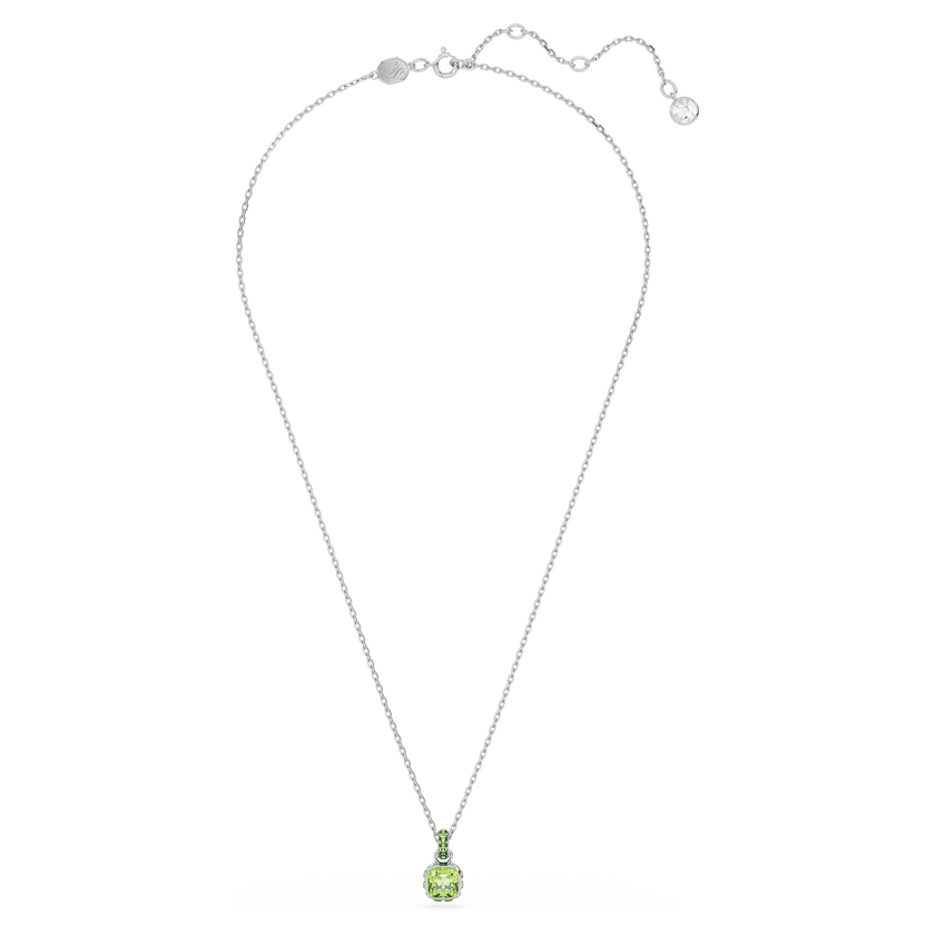 swarovski birthstone pendant  square cut  august  green  rhodium plated
