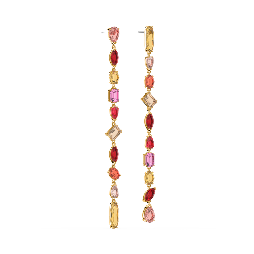Buy Swarovski Gema drop earrings, Extra long, Multicolored, Gold-tone ...