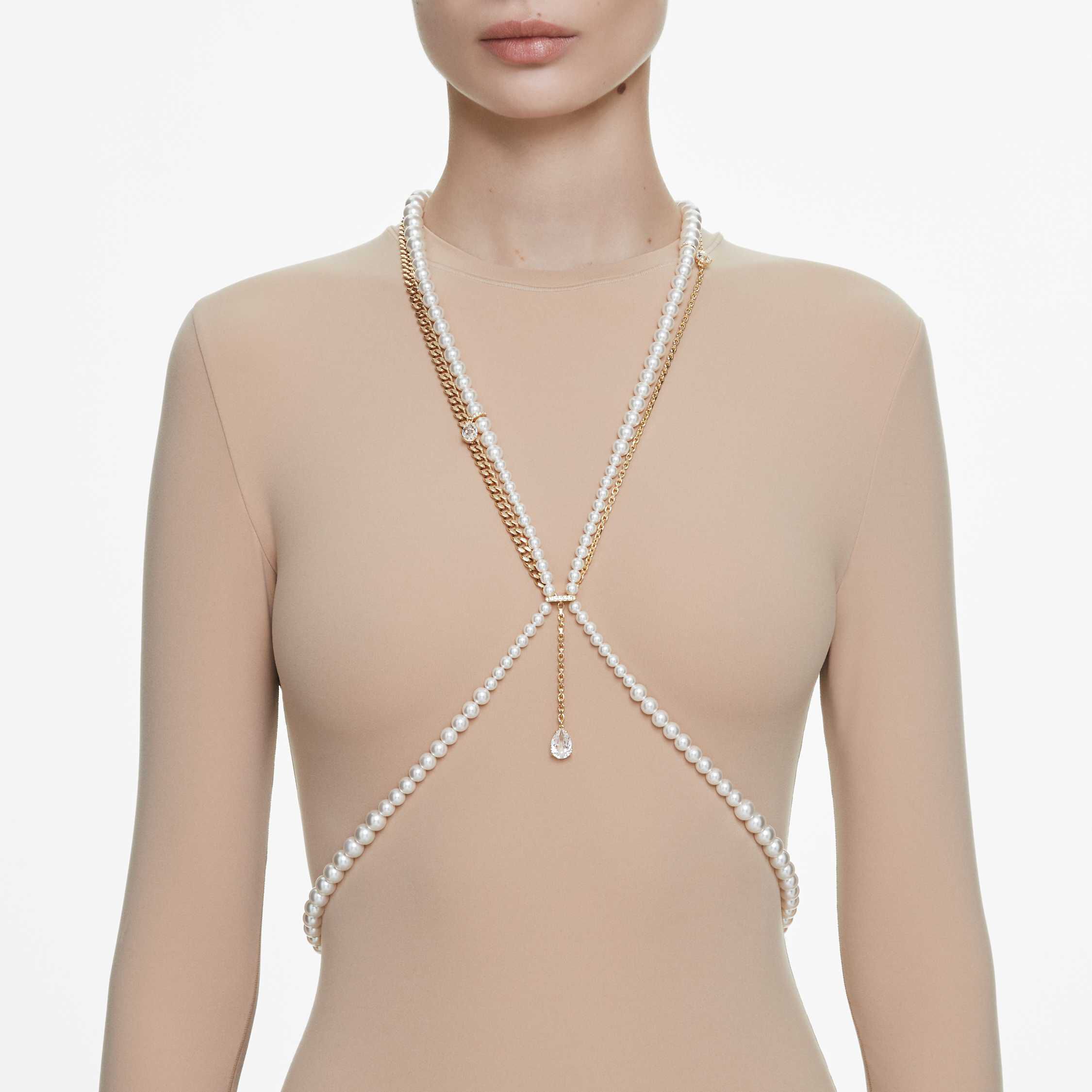 Buy Swarovski Idyllia body chain Crystal pearls White Gold tone plated