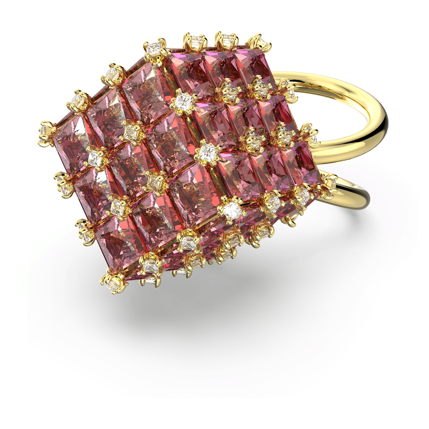 swarovski curiosa cocktail ring  square  orange  gold tone plated