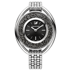 Crystalline Oval Watch, Metal bracelet, Black, Silver Tone