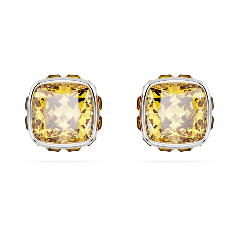 swarovski birthstone stud earrings  square cut  november  yellow  rhodium plated