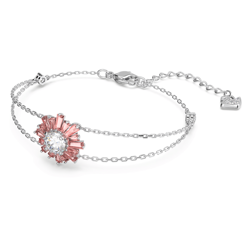 swarovski sunshine bracelet  mixed cuts  sun  pink  rhodium plated