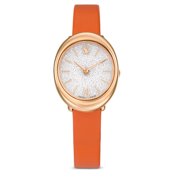 swarovski imber watch swiss made leather strap orange rose gold tone finish