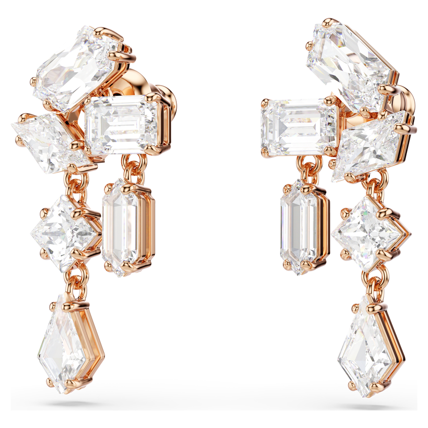 swarovski mesmera drop earrings  mixed cuts  white  rose gold tone plated
