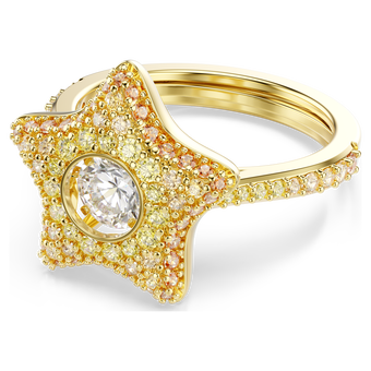 swarovski sublima ring  round cut  star  multicolored  18k gold finish