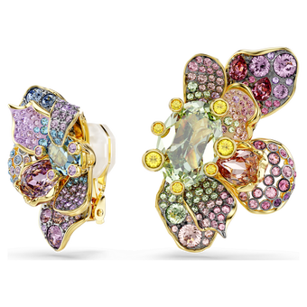 swarovski idyllia clip earrings mixed cuts pav flower multicolored mixed metal finish
