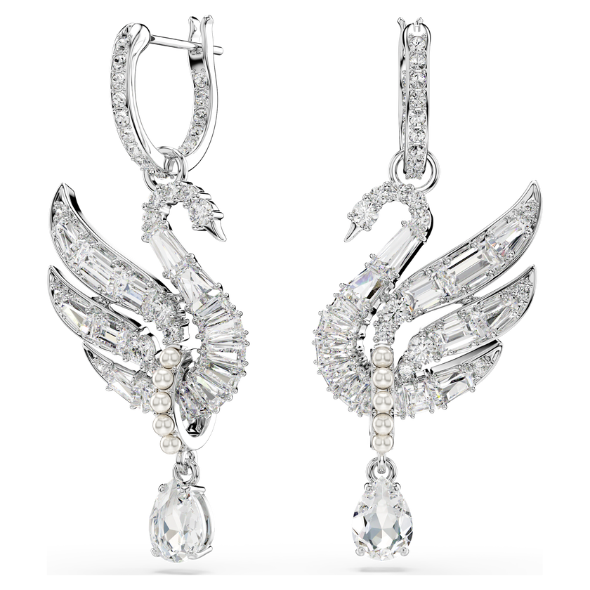 swarovski swan vienna earrings  swan  white  rhodium plated