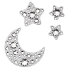 Body jewel, Set (4), Moon and star, White
