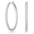 Stone Hoop Pierced Earrings, White, Rhodium Plating