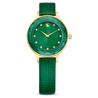 swarovski octea nova watch swiss made leather strap green gold tone finish